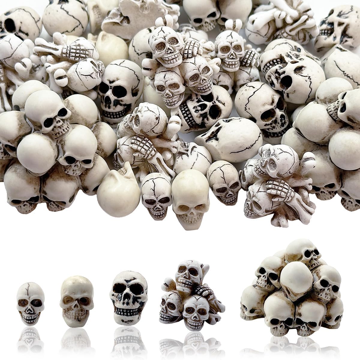 30Pcs Halloween Miniatures Figurines, Mini Resin Tombstones Tiny Crow Animals Skull Head Figure Ornaments Halloween Garden Accessories for DIY Crafts Outdoor Home Village Graveyard Scene