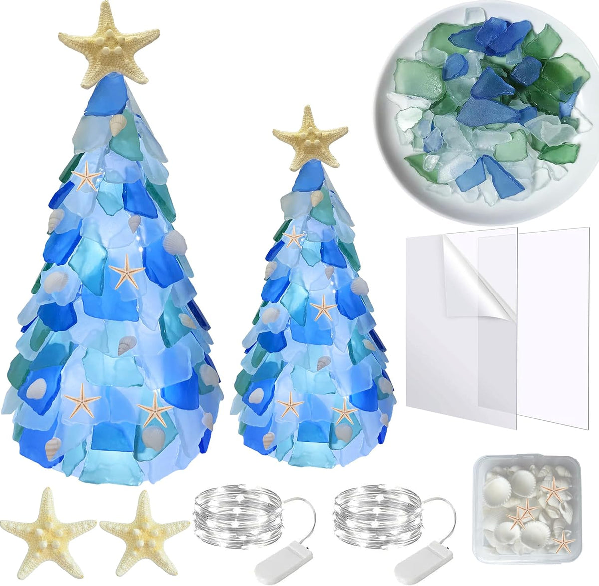 WECKLOM Christmas Tree DIY Kit Sea Glass Pieces for DIY Crafts Christmas Craft DIY Christmas Tree Lights Lamp Christmas Ornament Crafts