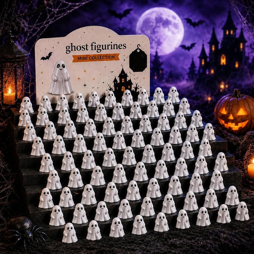Mini Ghost Figurines Middle Finger Tiny Halloween Ghosts Decor 50/100/150PC | Little Resin Flipping Tabletops Shelves Decorations Miniature Spooky Statue for Home Tiered Tray Party Favor(MIX,100PCS)