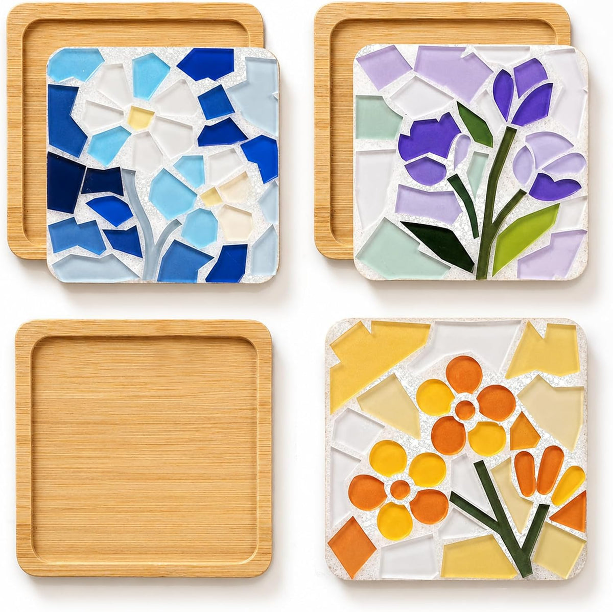 Glizma 6 Sets DIY Acrylic Mosaic Coaster Kit with Floral Patterns, Unique Floral Design Coasters Craft Kit for Adults & Women, Complete Mosaic Coaster Making Kit for Home Decor & Gifts