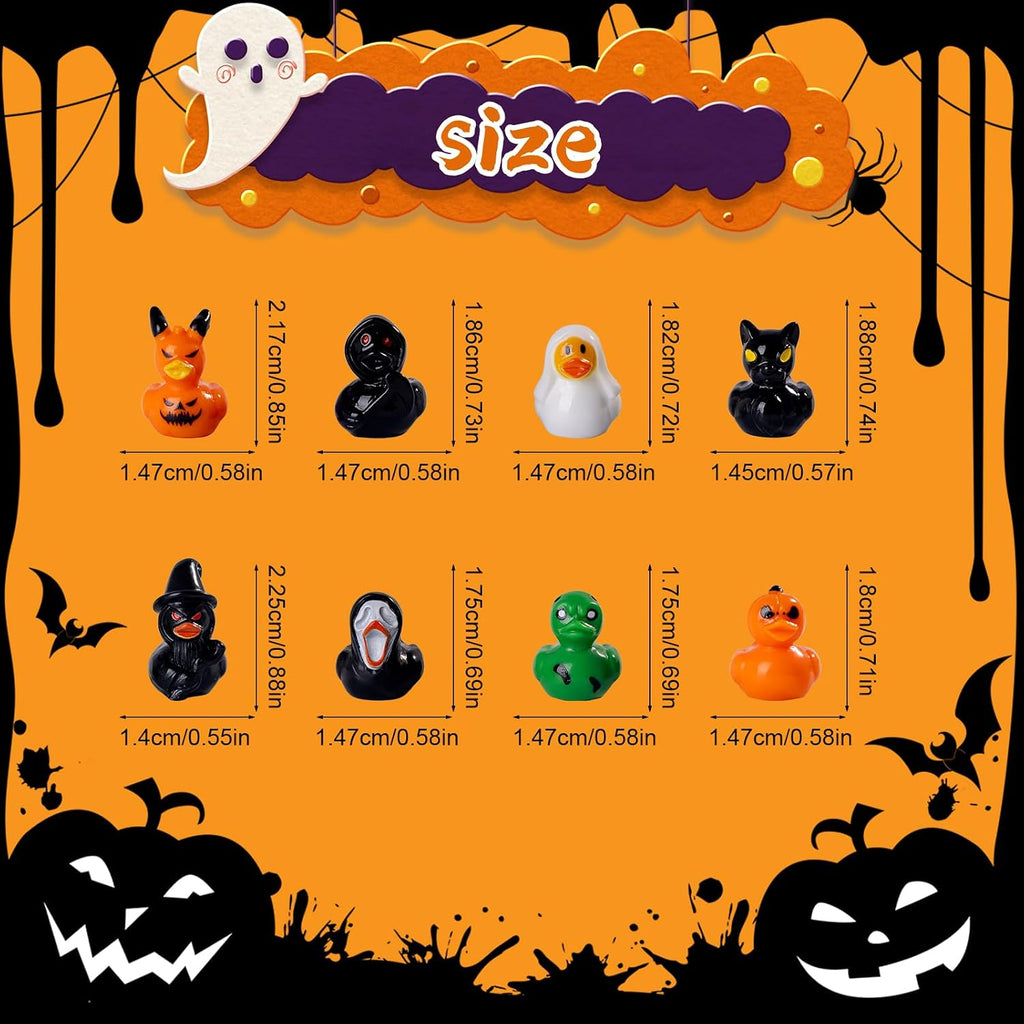 100Pcs Halloween Mini Ducks Miniature Halloween Resin Figurines Decor | 25 Styles 4 of Each Novelty Small Tiny Resin Ducks Bulk Halloween Party Favors DIY Gift Dollhouse Decorations