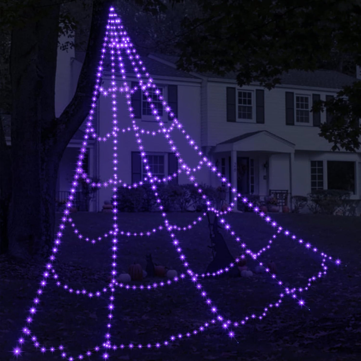 Halloween Decorations Outdoor 455 LED Halloween Spider Web Lights | Halloween Lights outdoor 16.4Ft, 8 Lighting Modes, Timer & Memory, Horizontal & Vertical Lighting for Halloween Decor