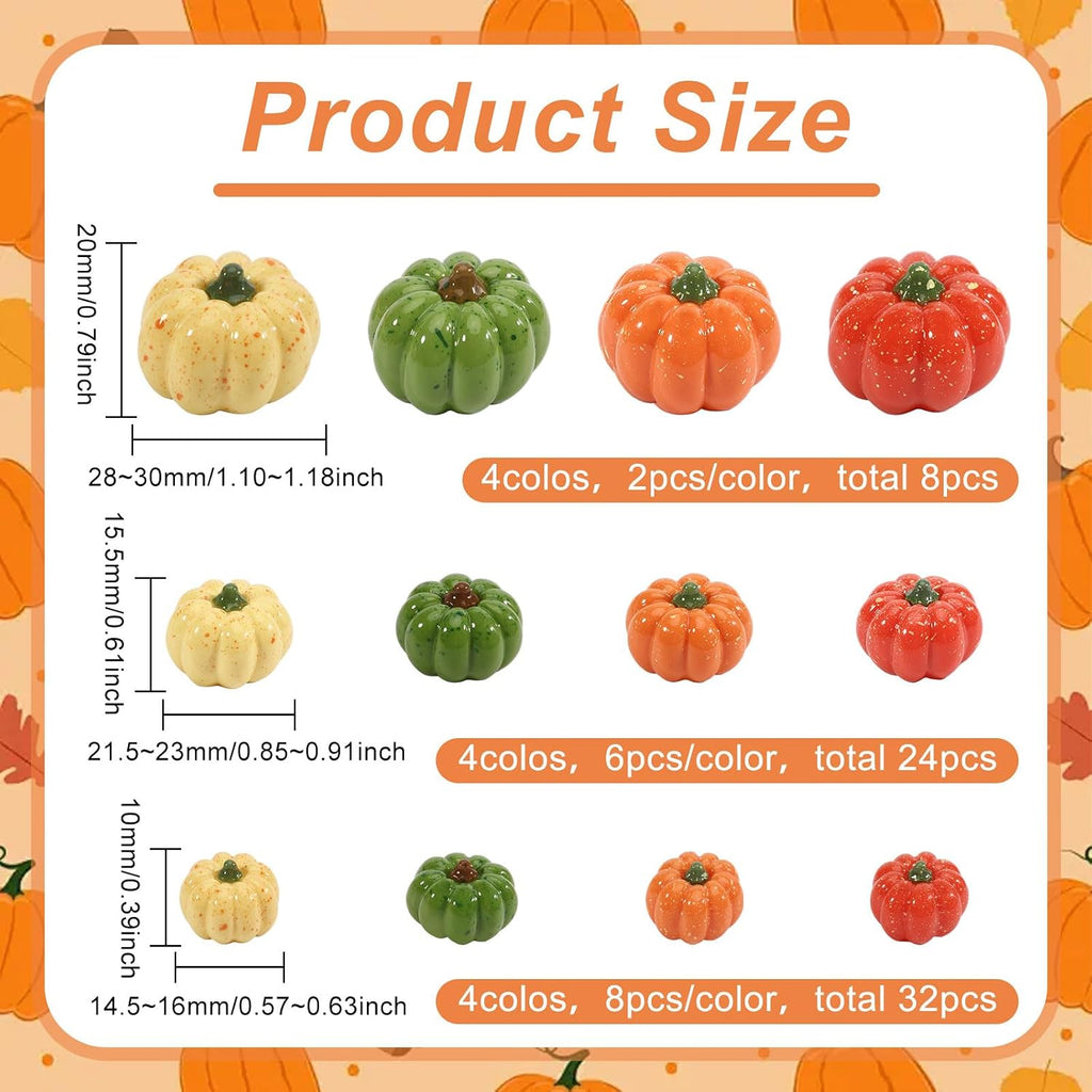 CONCHLERY 64Pcs 3 Sizes Resin Artificial Mini Pumpkin 12 Colors Fake Pumpkins for Fall Thanksgiving Decor Halloween Harvest DIY Craft Home Table Ornaments