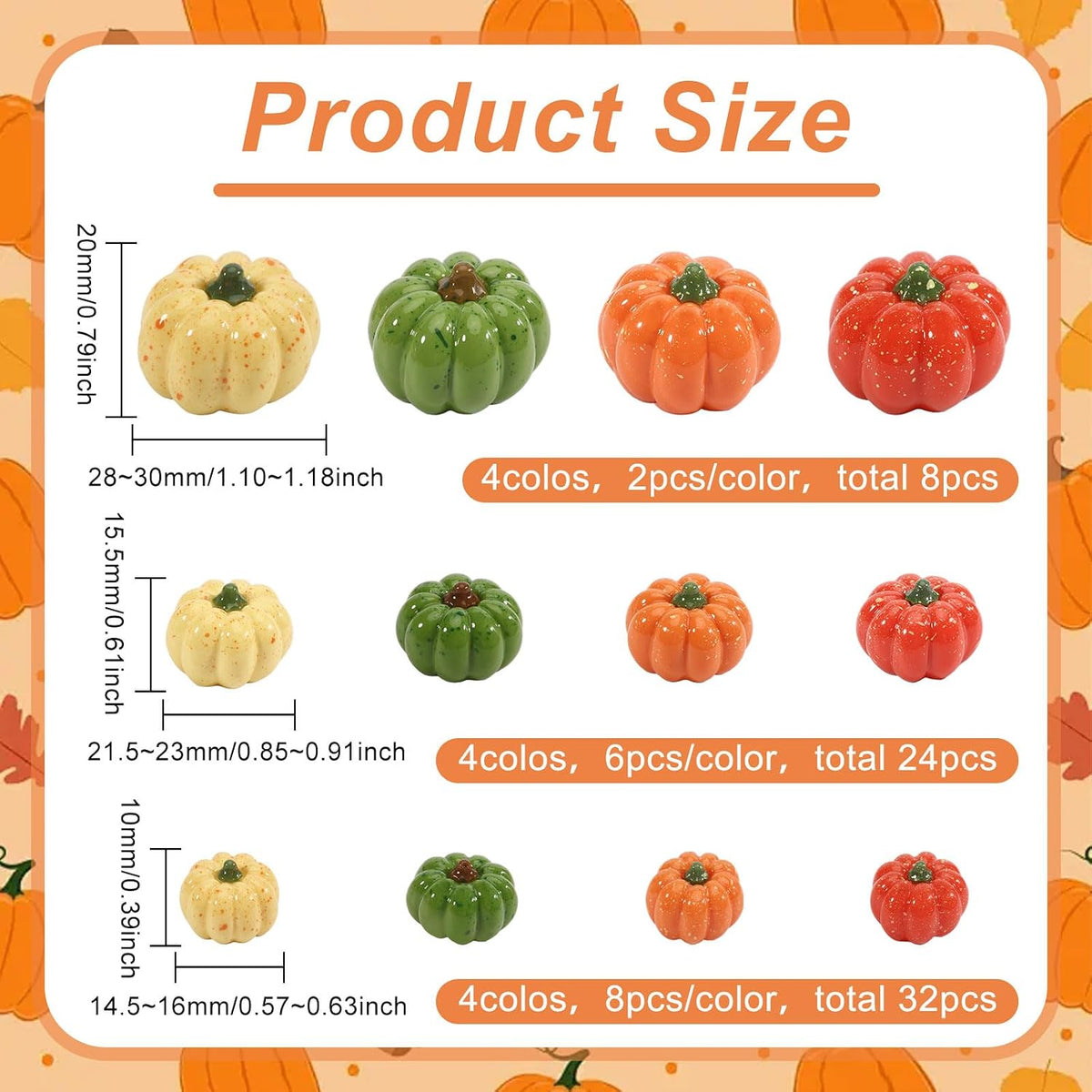 CONCHLERY 64Pcs 3 Sizes Resin Artificial Mini Pumpkin 12 Colors Fake Pumpkins for Fall Thanksgiving Decor Halloween Harvest DIY Craft Home Table Ornaments