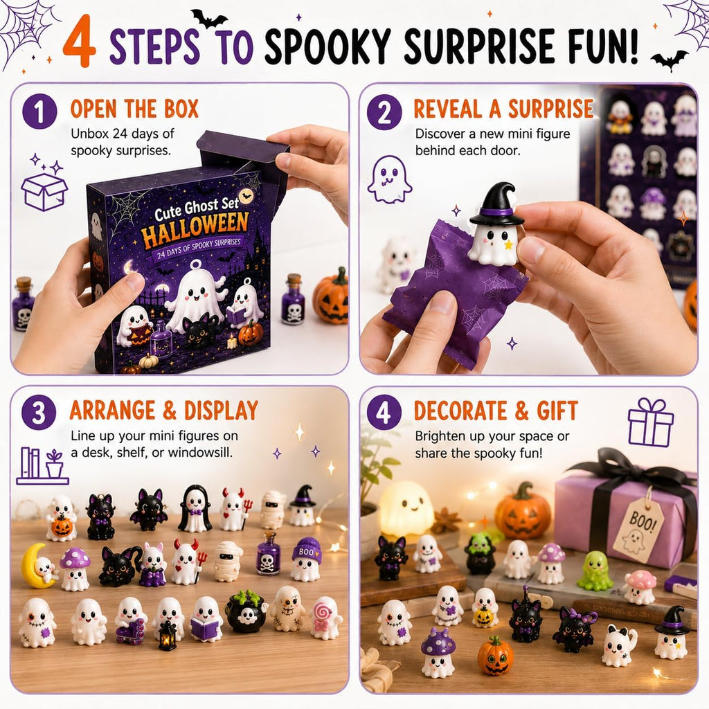 Gonlylai Cute Ghost Mini Resin Figurine Set | Surprise blind door design