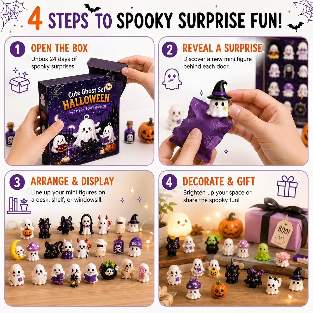 Gonlylai Cute Ghost Mini Resin Figurine Set | Surprise blind door design
