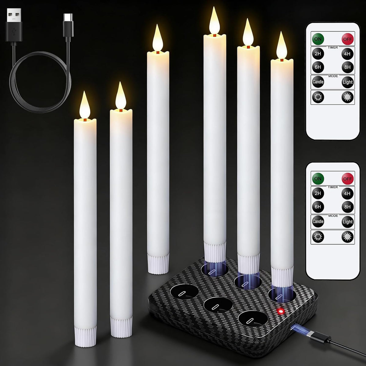 GenSwin Flameless Floating Candles Wand Halloween Decorations White 22pcs | 6H Timer, Battery Operated Hanging Window Candles, 24 Sticky Hook & Glue Dots, 0.45 x 6.1 In, 4.9 Ft Fishing Line