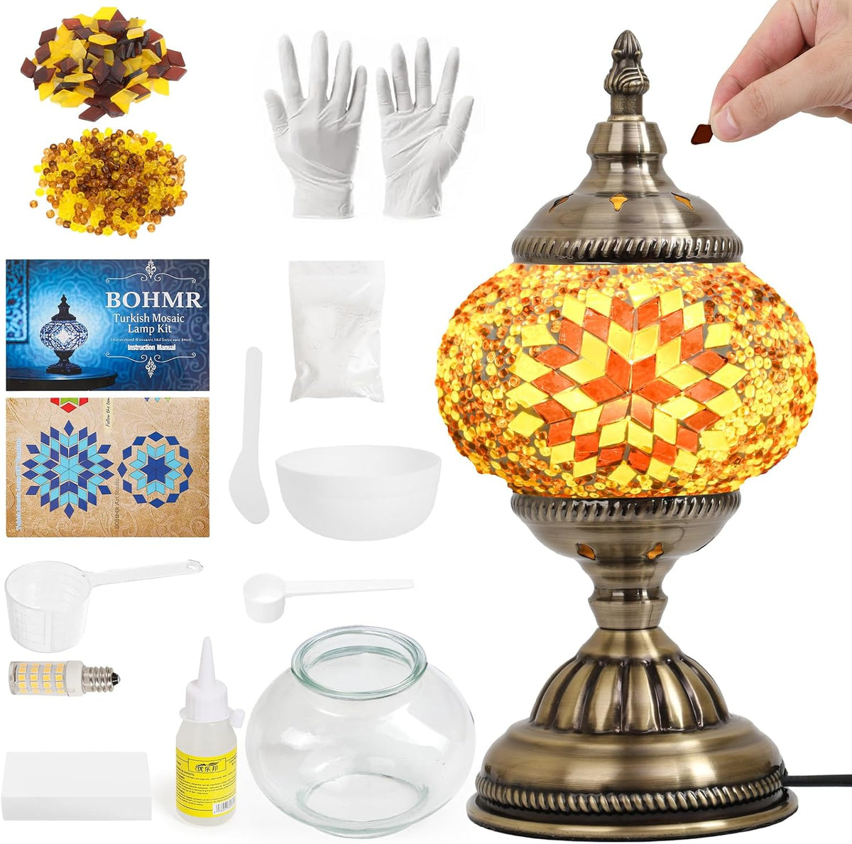 BOHMR DIY Turkish Mosaic Lamp Kit for Adults & Teens, 5.2 Shade, Green | DIY Stained Glass Table Lamp Making Kit, Mosaic Art & Craft Project Kit, Beginner Friendly, Includes All Tools, Handmade Gift