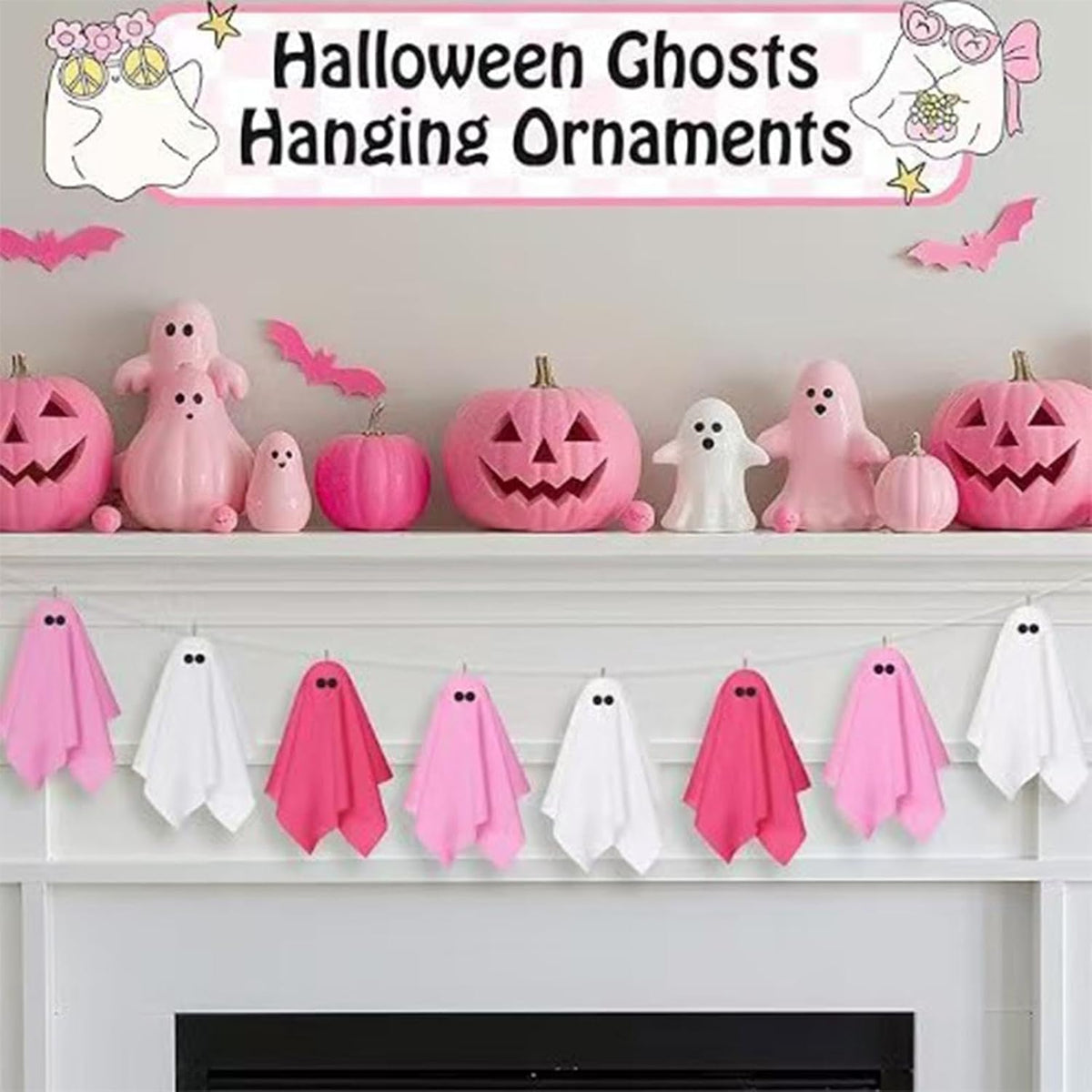 Halloween Ornaments Set – 15 Pieces Spooky Small Ghost Hanging Decors | | Miniature Tree Baubles Resin Pendants for Indoor Outdoor Holiday Party Wreath Garland Festive Table Top Display Accessories