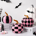 3 Pcs Halloween Resin Checkered Pumpkin, Pink and Black Pumpkin Table Decor | Pink Halloween, Pink Fall Decor, Thanksgiving Autumn Party Supplies, Dining Table Centerpiece Set, Ornaments for Tiered Tray