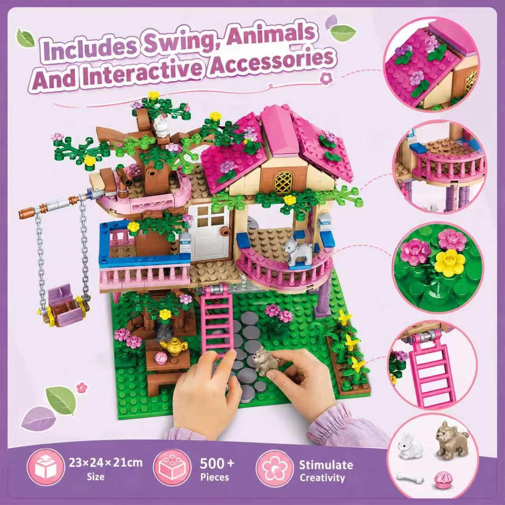 Myth Qholve Dream Cottage Forest Building Set 504 Pcs | 3D Treehouse Model Kit for Adults DIY 3D Puzzle Architecture Craft for Hobbyist Teens Home Office Decor Display Gift