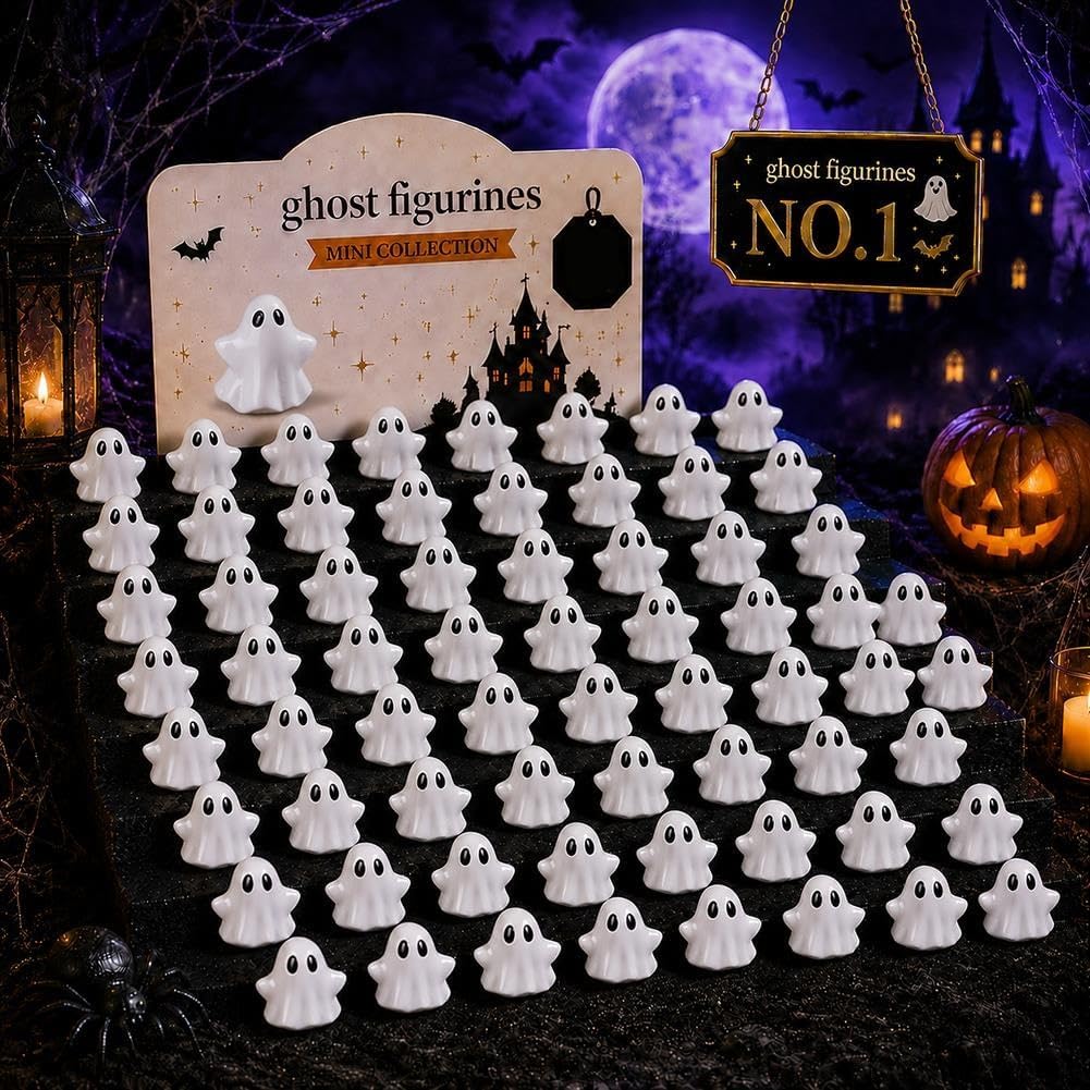 Mini Ghost Figurines Middle Finger Tiny Halloween Ghosts Decor 50/100/150PC | Little Resin Flipping Tabletops Shelves Decorations Miniature Spooky Statue for Home Tiered Tray Party Favor(MIX,100PCS)