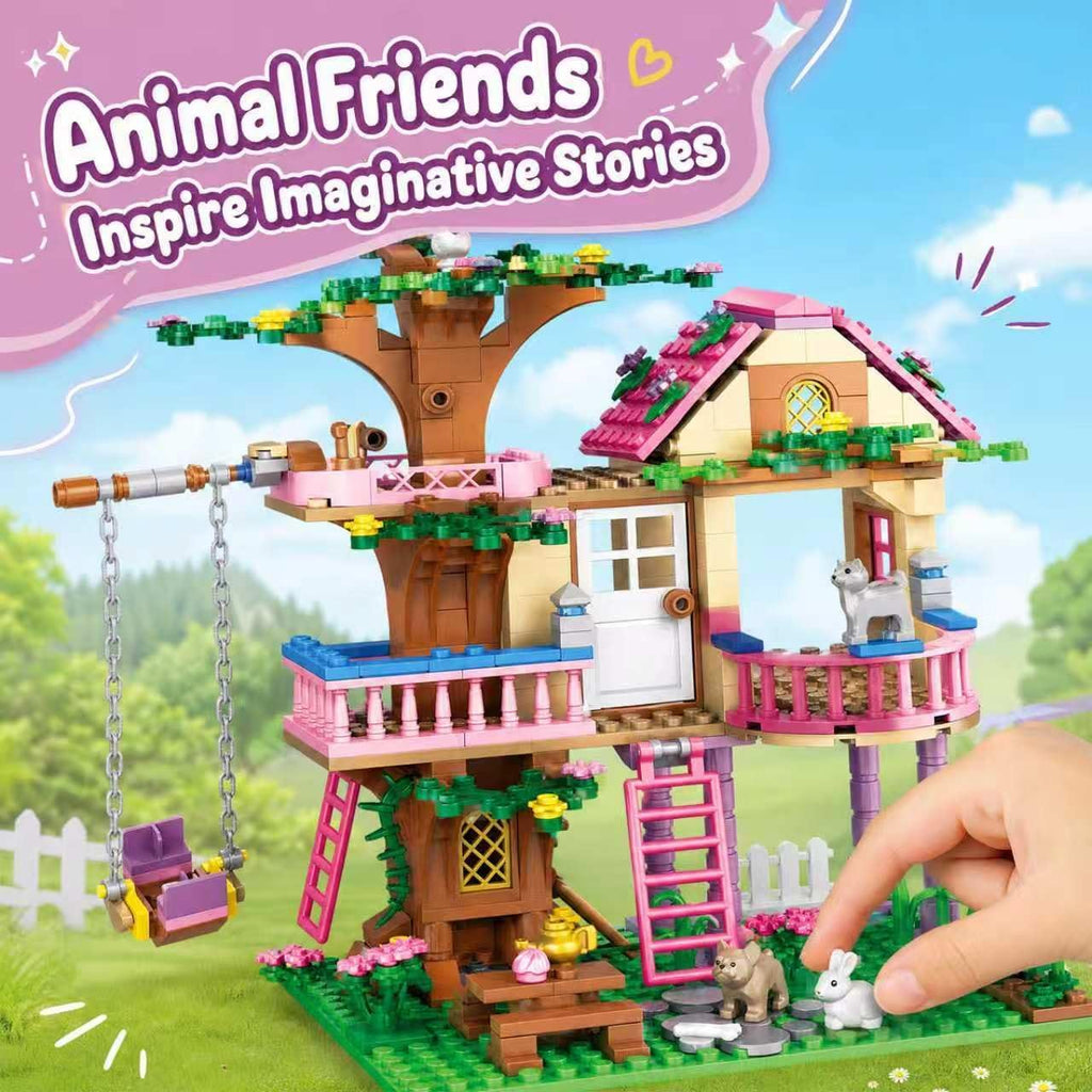 Myth Qholve Dream Cottage Forest Building Set 504 Pcs | 3D Treehouse Model Kit for Adults DIY 3D Puzzle Architecture Craft for Hobbyist Teens Home Office Decor Display Gift