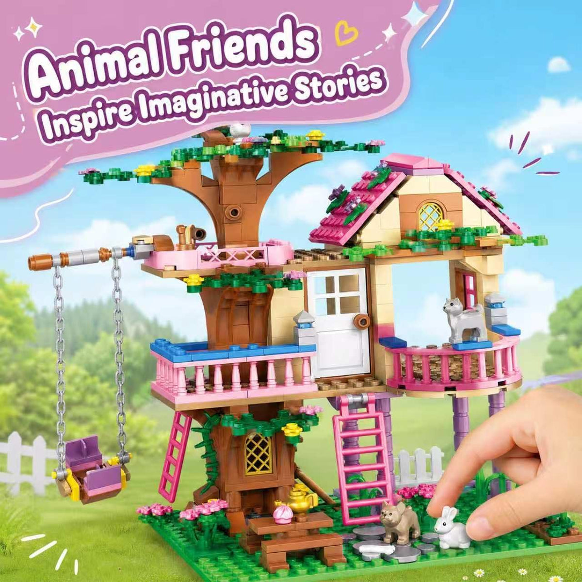Myth Qholve Dream Cottage Forest Building Set 504 Pcs | 3D Treehouse Model Kit for Adults DIY 3D Puzzle Architecture Craft for Hobbyist Teens Home Office Decor Display Gift