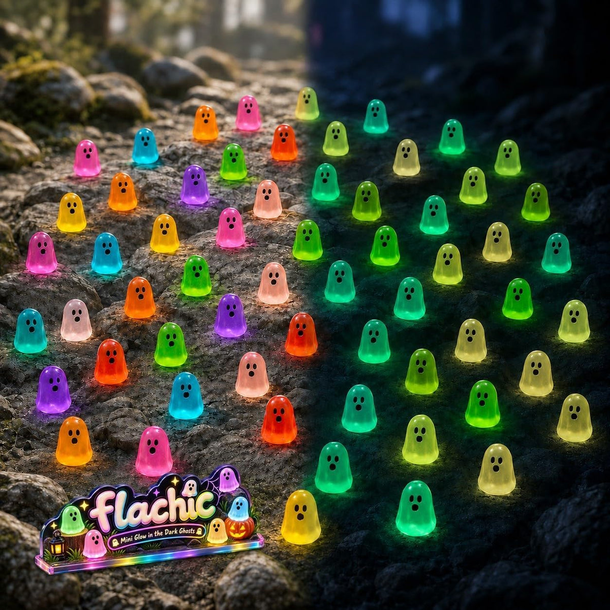 20/30/50/100/200/500pcs Mini Resin Ghosts Glow in the Dark Halloween Bulk | Tiny Positive Luminous Figures Little Spooky Glowing Cute Party Favors Toys Ornaments Gifts Statue Charms Small Figurines