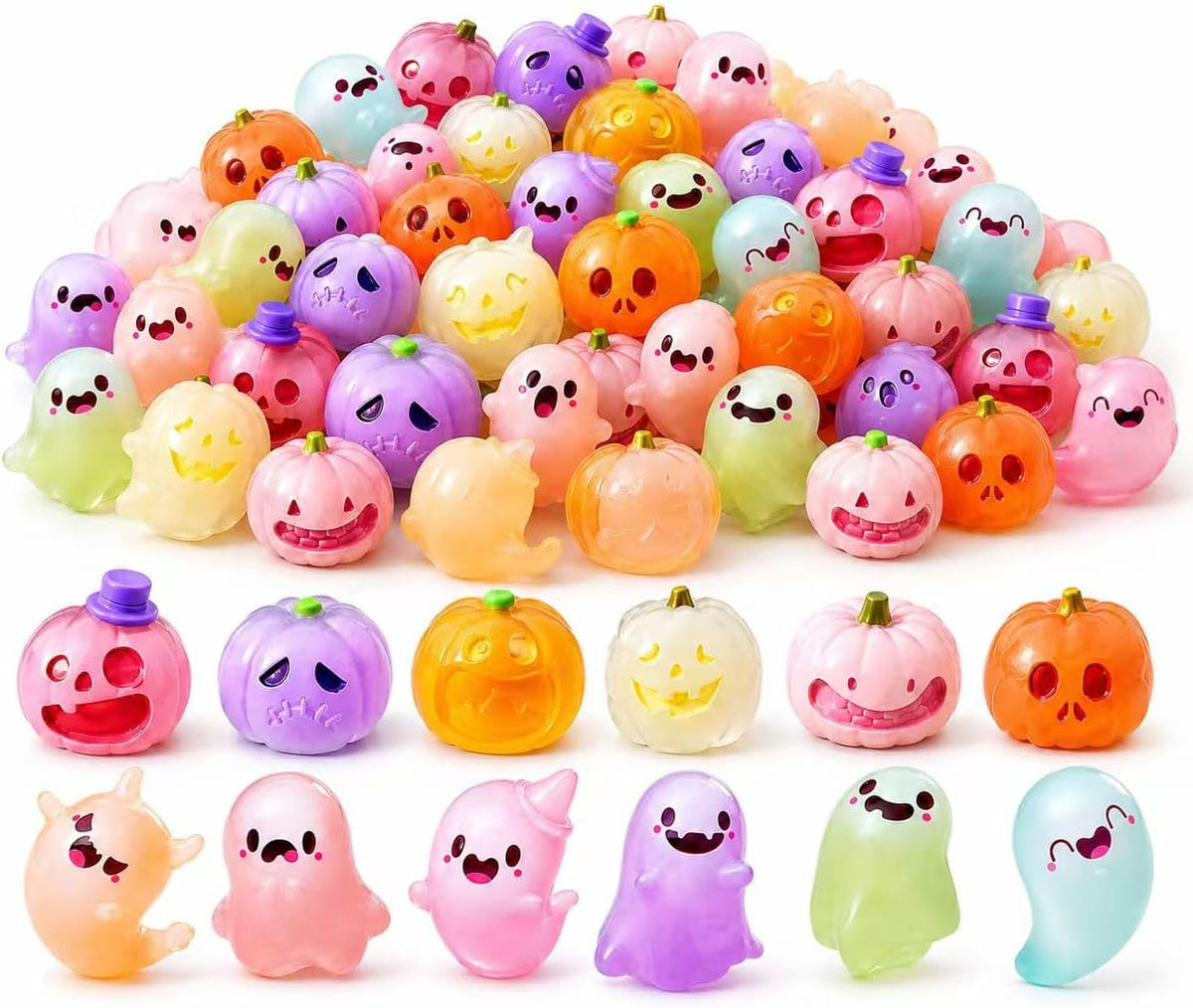 60Pcs Glow in the Dark Halloween Resin Charms, Mini Pumpkin and Ghost Resin Figurines,Halloween Craft Fillers for Car Dashboard Ornaments,Fairy Garden Accessories,Moss Terrarium Decor,DIY Projects