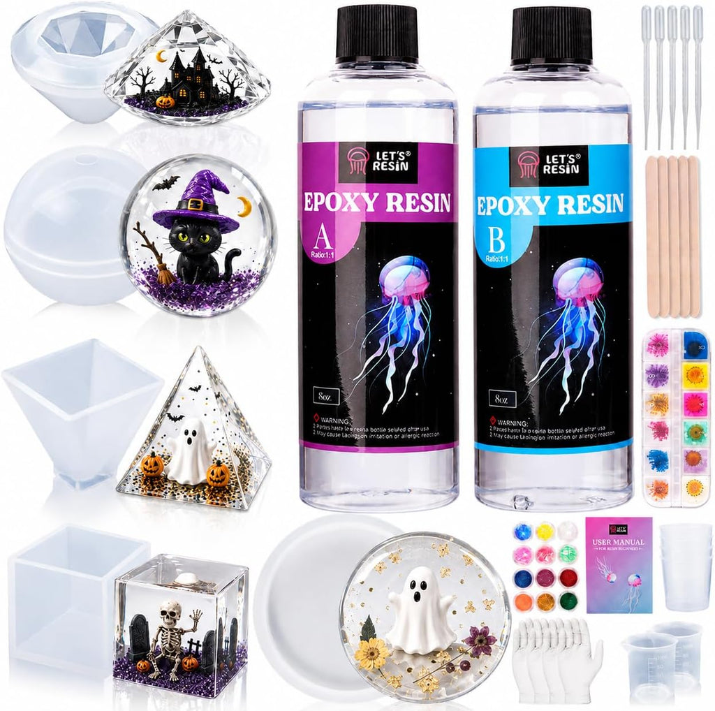 LET'S RESIN 16oz Epoxy Resin Kits and Molds Complete Set for Beginners | Resin Art Kit With Silicone Molds, Pigment, Dried Flowers, for Adults, Art Supplies for DIY Lovers, DIY Gift for Women