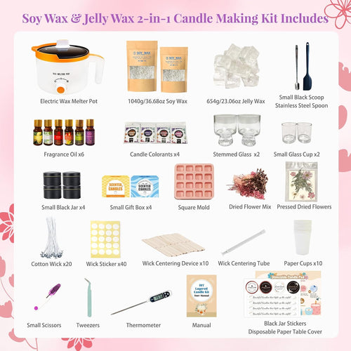 2-in-1 Soy & Jelly Wax DIY Candle Making Kit for Beginners & Adults | Complete Candle Making Kit, Dual-Setting Wax Melter, Custom Fragrances & Colors, Ideal for Home Hobby & Holiday Gifts