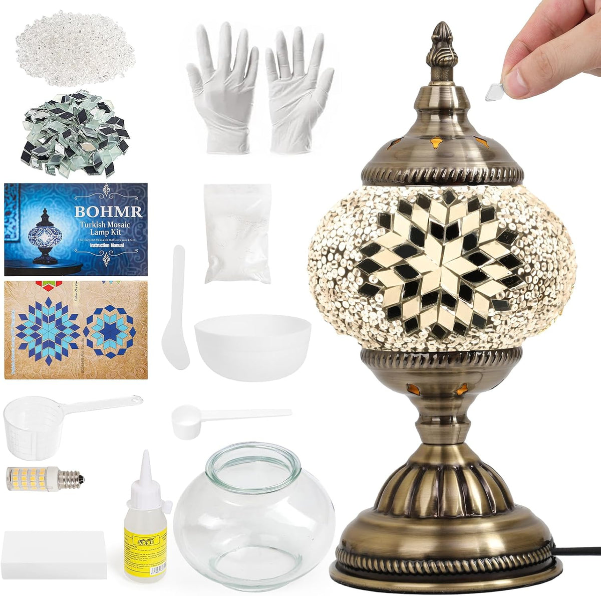 BOHMR DIY Turkish Mosaic Lamp Kit for Adults & Teens, 5.2 Shade, Pink | DIY Stained Glass Table Lamp Making Kit, Mosaic Art & Craft Project Kit, Beginner Friendly, Includes All Tools, Handmade Gift