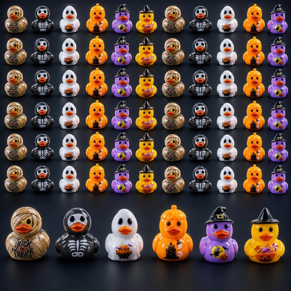 Faunamancy 90 Pcs Halloween Mini Ducks,Miniature Resin Duck Figurines in 6 Spooky Styles, Bulk Tiny Ghost Pumpkin Skeleton Decor for DIY Crafts, Party Favors & Dollhouse