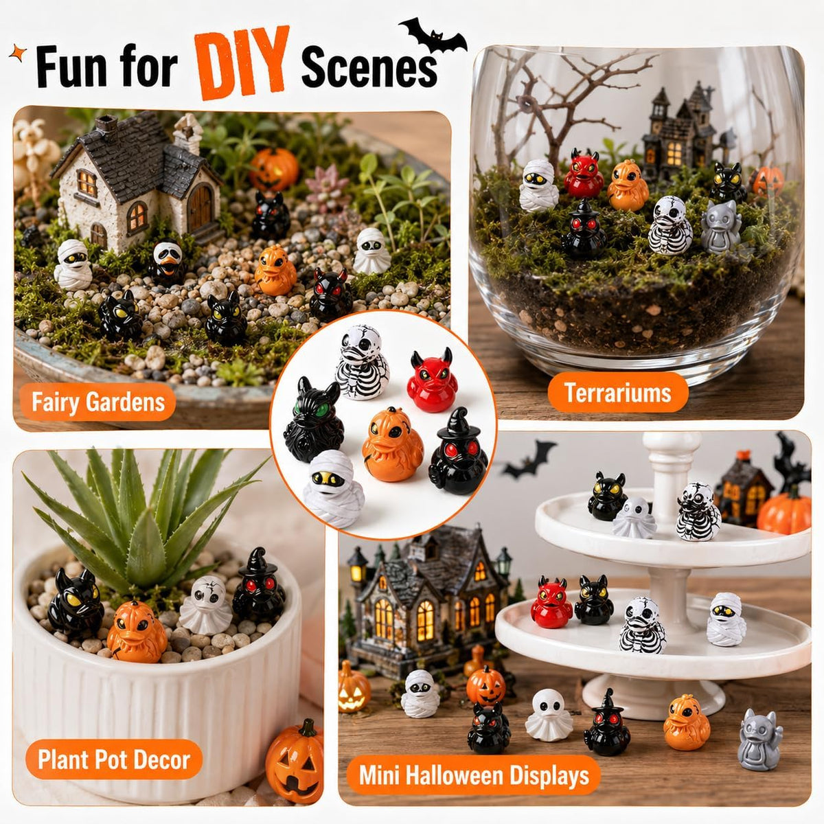 Halloween Mini Duck Figurines, 12 Assorted Resin Ducks Party Favors (3) | Assorted spooky duck miniatures for treat bags, classroom prizes, party tables, desk displays and DIY scenes
