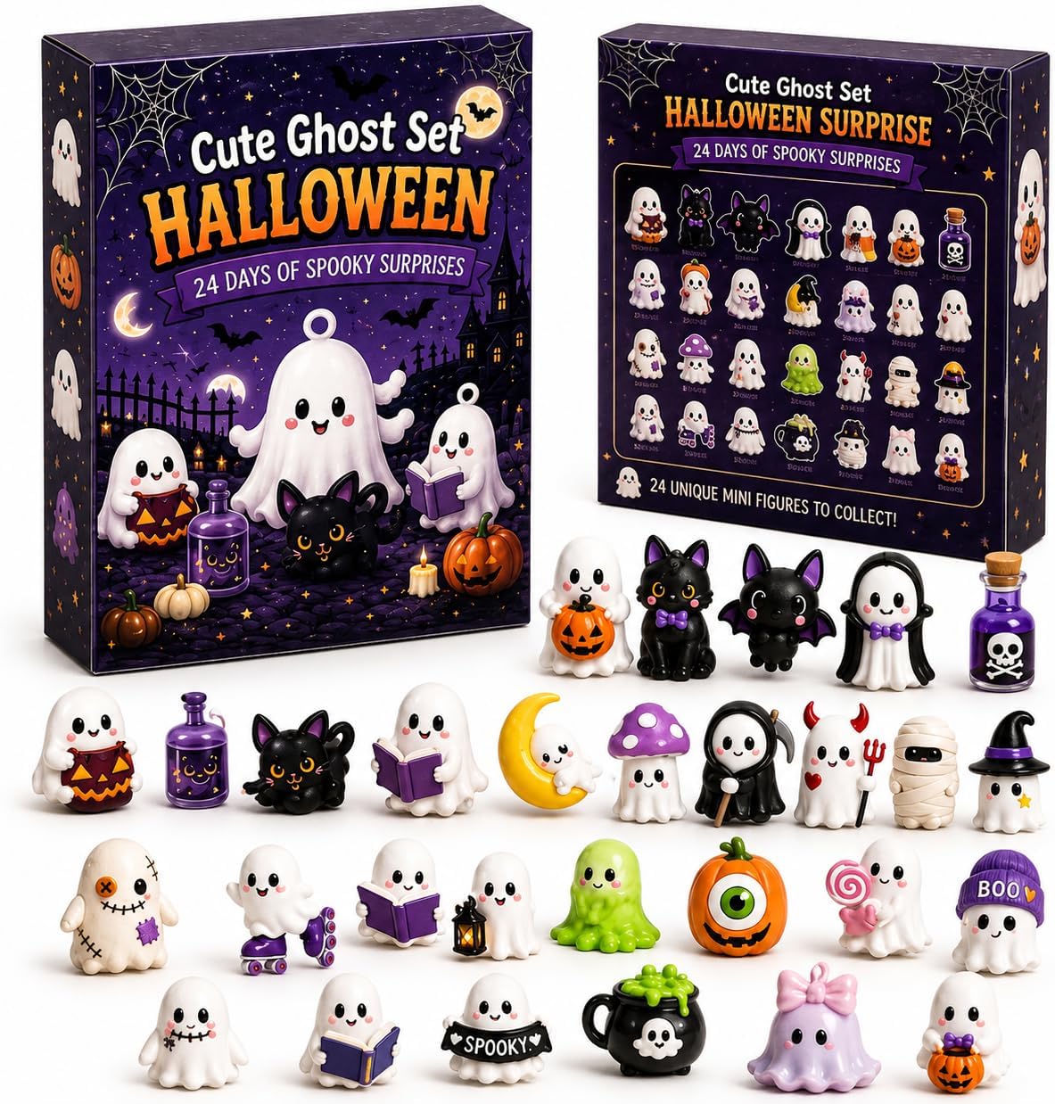 Gonlylai Cute Ghost Mini Resin Figurine Set | Surprise blind door design