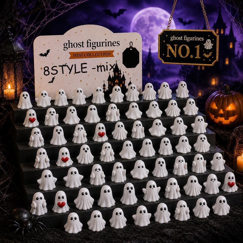 Mini Ghost Figurines Middle Finger Tiny Halloween Ghosts Decor 50/100/150PC | Little Resin Flipping Tabletops Shelves Decorations Miniature Spooky Statue for Home Tiered Tray Party Favor(MIX,100PCS)