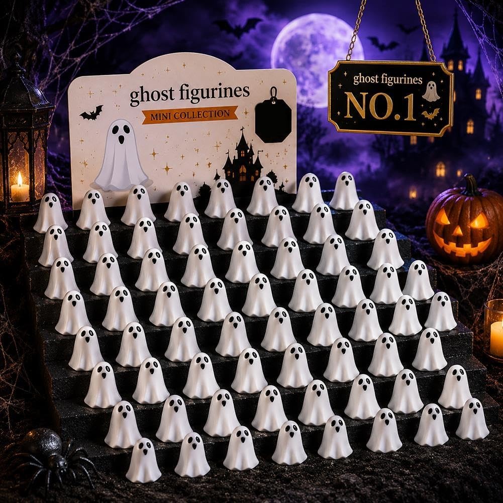 Mini Ghost Figurines Middle Finger Tiny Halloween Ghosts Decor 50/100/150PC | Little Resin Flipping Tabletops Shelves Decorations Miniature Spooky Statue for Home Tiered Tray Party Favor(MIX,100PCS)