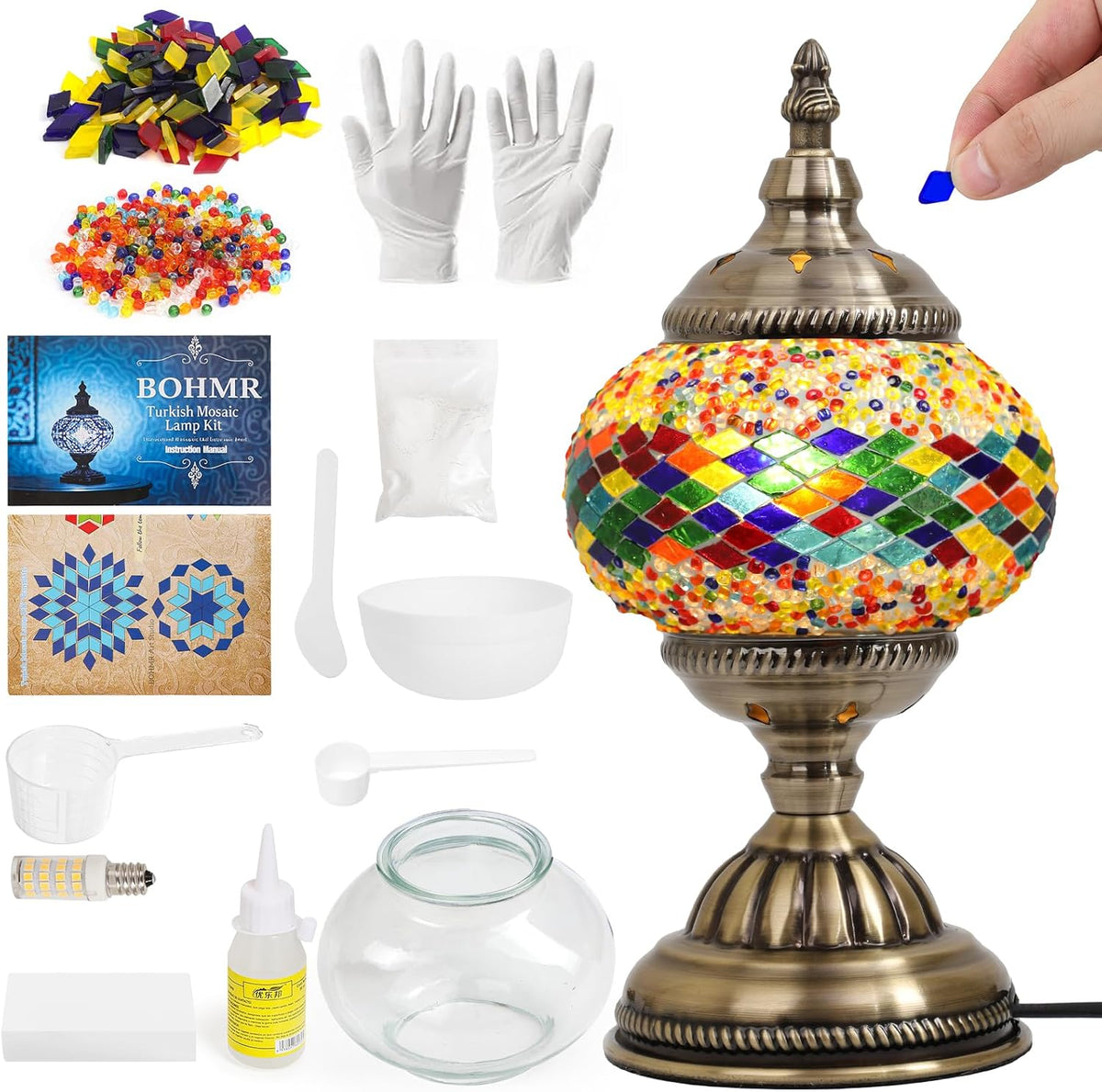 BOHMR DIY Turkish Mosaic Lamp Kit for Adults & Teens, 5.2 Shade, Pink | DIY Stained Glass Table Lamp Making Kit, Mosaic Art & Craft Project Kit, Beginner Friendly, Includes All Tools, Handmade Gift