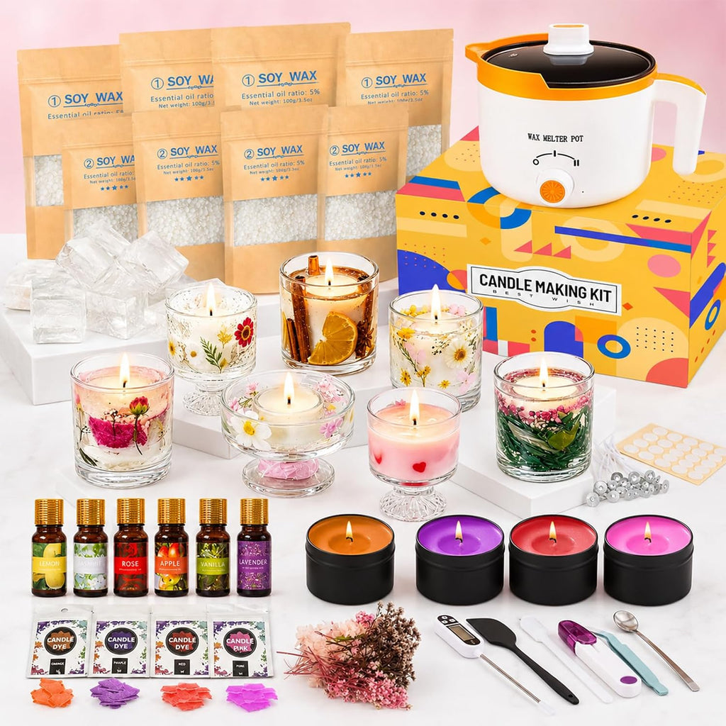 2-in-1 Soy & Jelly Wax DIY Candle Making Kit for Beginners & Adults | Complete Candle Making Kit, Dual-Setting Wax Melter, Custom Fragrances & Colors, Ideal for Home Hobby & Holiday Gifts