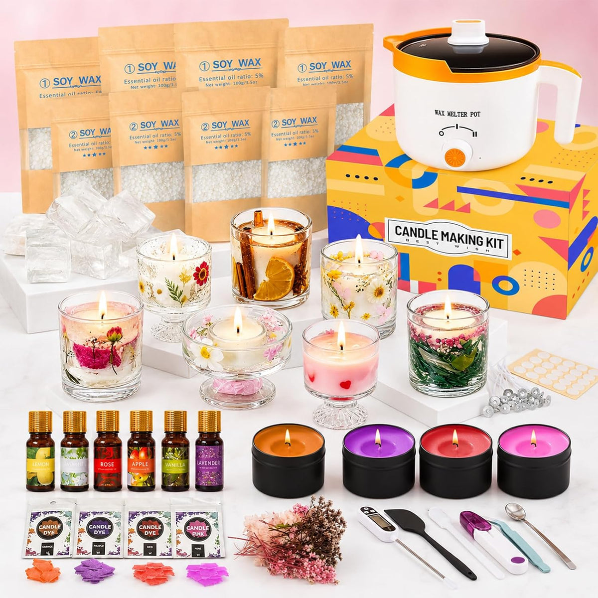 2-in-1 Soy & Jelly Wax DIY Candle Making Kit for Beginners & Adults | Complete Candle Making Kit, Dual-Setting Wax Melter, Custom Fragrances & Colors, Ideal for Home Hobby & Holiday Gifts