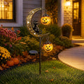 Solar Halloween Black Cat & Pumpkin Moon Garden Stake Light, Outdoor LED Yard Decoration with Pumpkins Lantern, Outdoor Lawn Stake Decor for Yard Pathway Patio