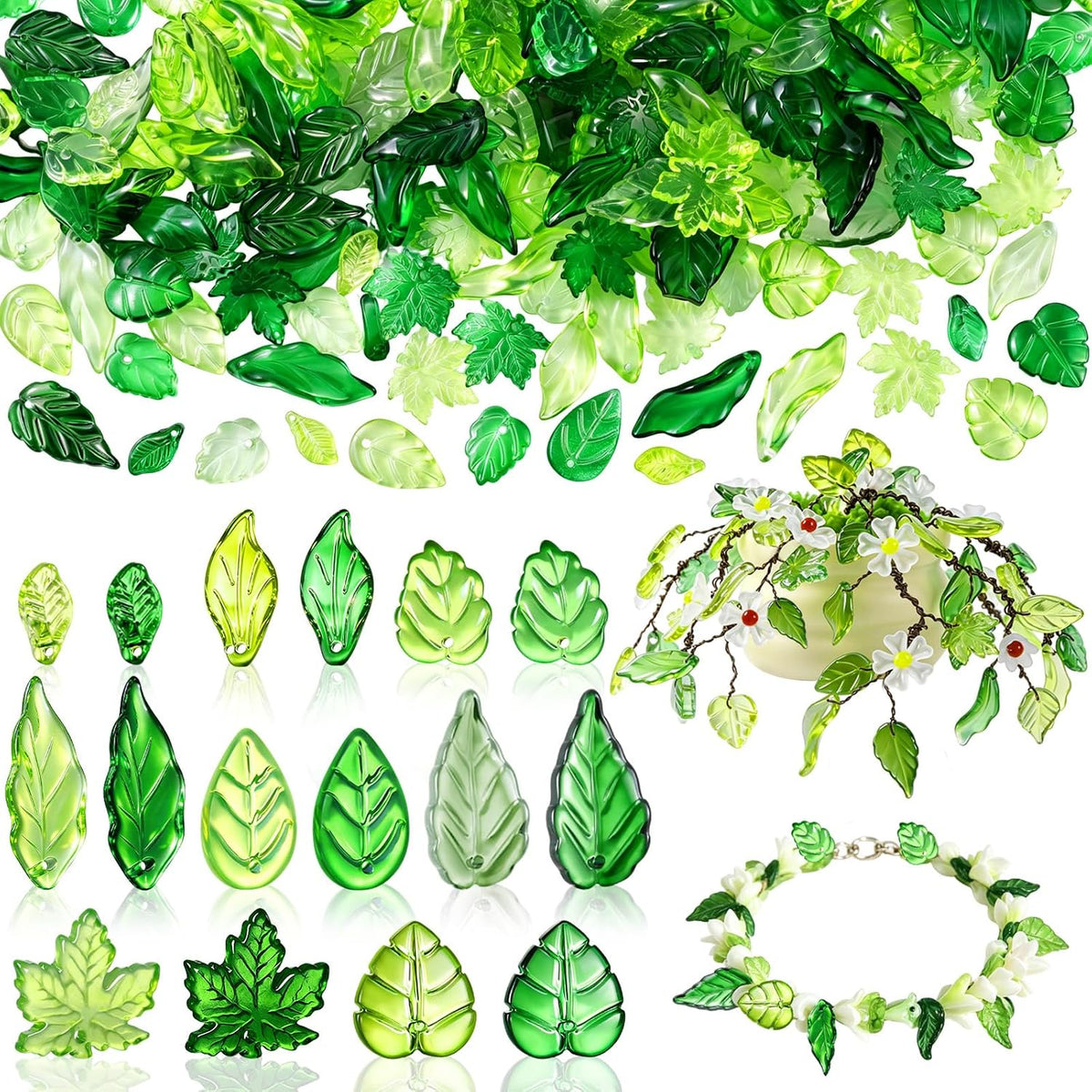 FOGWOWO 5057 Pcs Beaded Plant Kit,Glass Green Beads with Disco Ball & Chain | Forever Plant Beads Kit with Manual & Video Tutorials,Beaded Plants,Crystal Leaf Bead,for Jewelry Making DIY Craft,Suncatcher