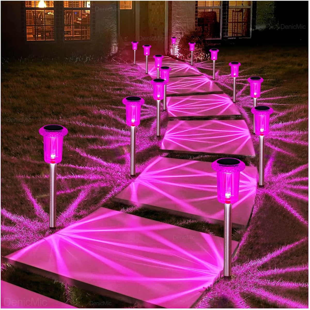DenicMic Solar Halloween Lights Outdoor Waterproof 10 Pack Halloween Decor | Stake Lights for Yard Pathway Garden Patio Lawn Walkway Driveway, Auto On/Off Purple LED Halloween Decorations Outdoor