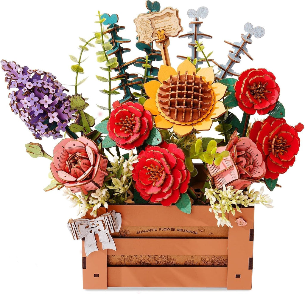 3D Wooden Flower Puzzle for Adults-Wooden Bloom Box, DIY Craft Model Kit Building Set, Botanical Decor Creative Gift for Lovers Nature Enthusiasts (658PCS)