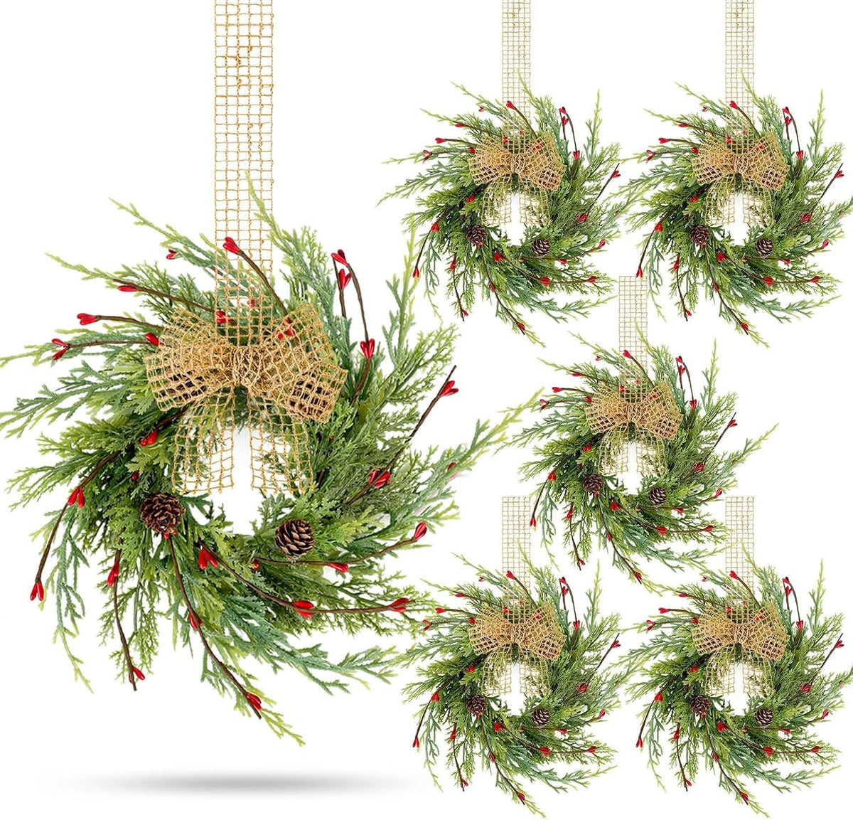 8 PCS Small Halloween Wreaths Mini Black Halloween Candle Rings | 6 Inch Halloween Cabinet Bows Wreaths, Hanging Wreath for Front Door Window Decoration Kitchen Cabinet Fireplace Home Decor