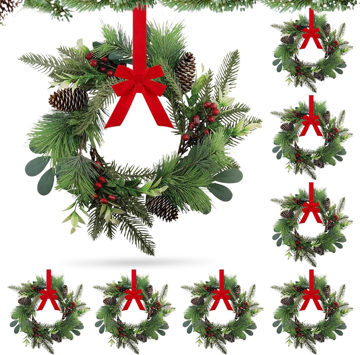 8 PCS Small Halloween Wreaths Mini Black Halloween Candle Rings | 6 Inch Halloween Cabinet Bows Wreaths, Hanging Wreath for Front Door Window Decoration Kitchen Cabinet Fireplace Home Decor