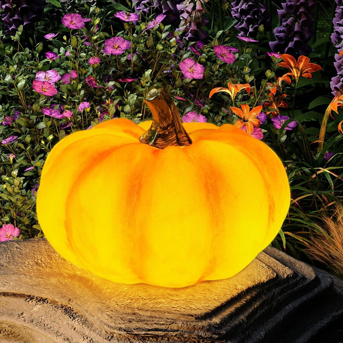 WONDHOME Solar Pumpkin Lights Garden Statues Outdoor Fall Decor Thanksgiving Halloween Decorations for Porch Terrace Yard Lawn Patio