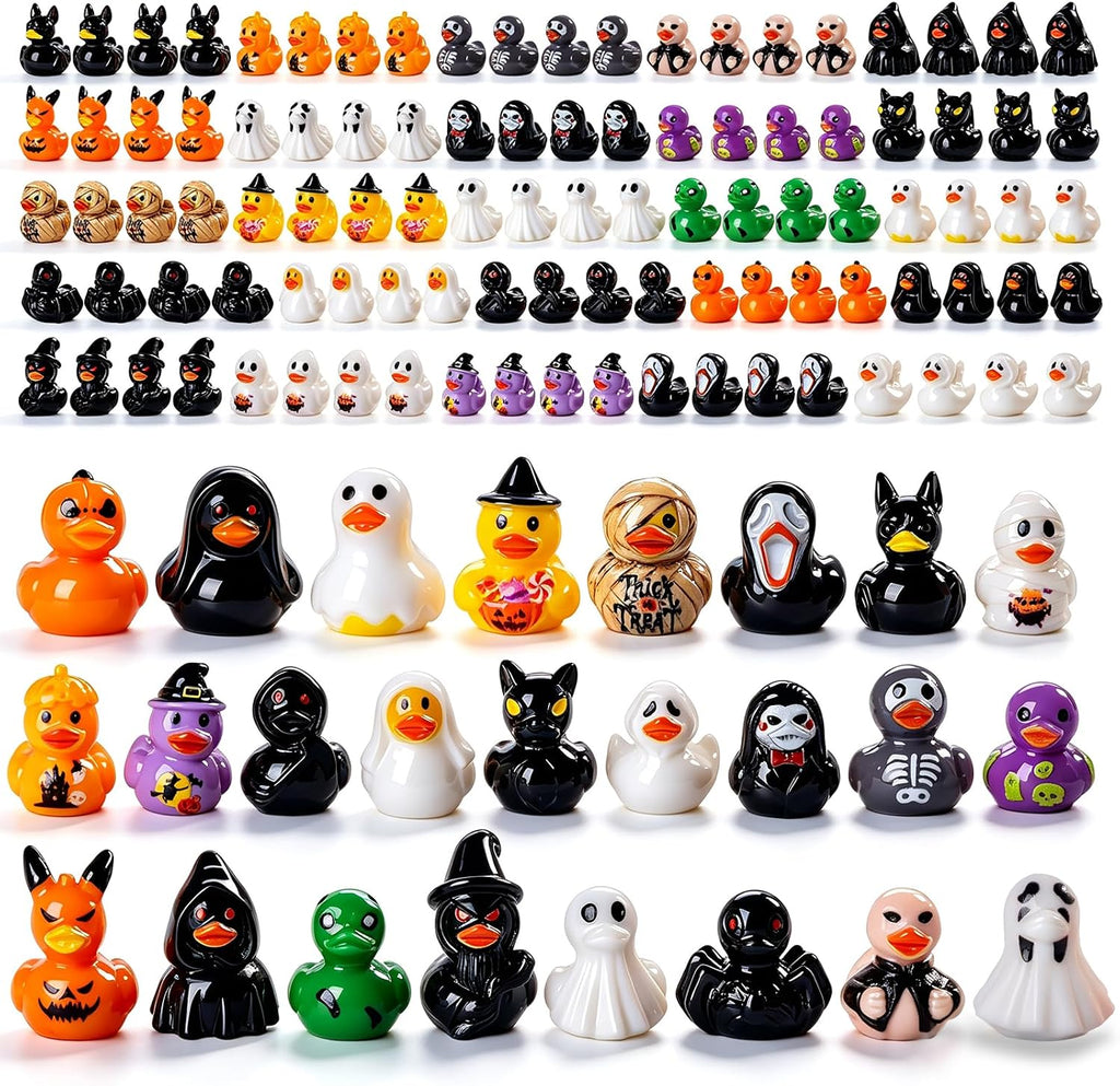 100Pcs Halloween Mini Ducks Miniature Halloween Resin Figurines Decor | 25 Styles 4 of Each Novelty Small Tiny Resin Ducks Bulk Halloween Party Favors DIY Gift Dollhouse Decorations