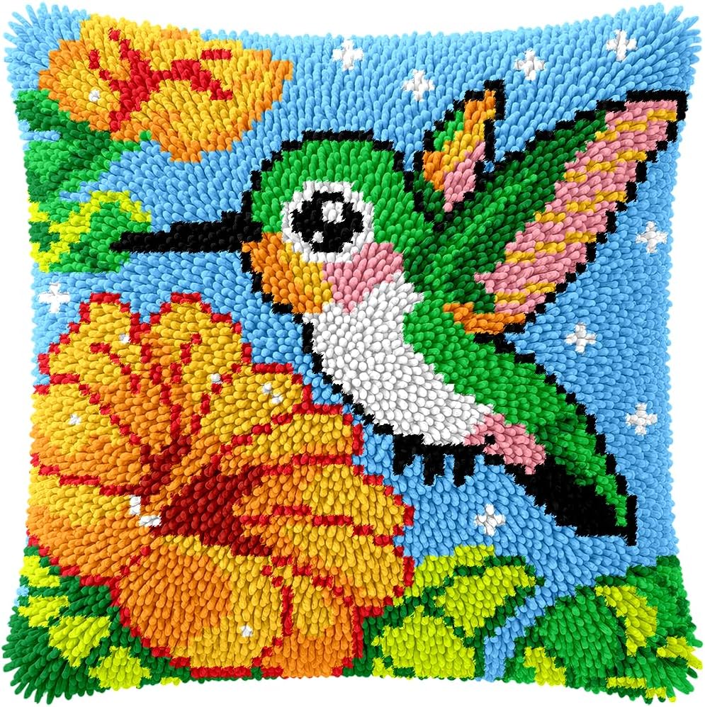 Colorful Cat Latch Hook Pillow Kits for Adults Beginner, Pre-printed Canvas | All-in-One Pets Latch Hook Rug Kit, Easy DIY Cushion Pillowcase Craft Gift Relaxing Hobby for Home Decor
