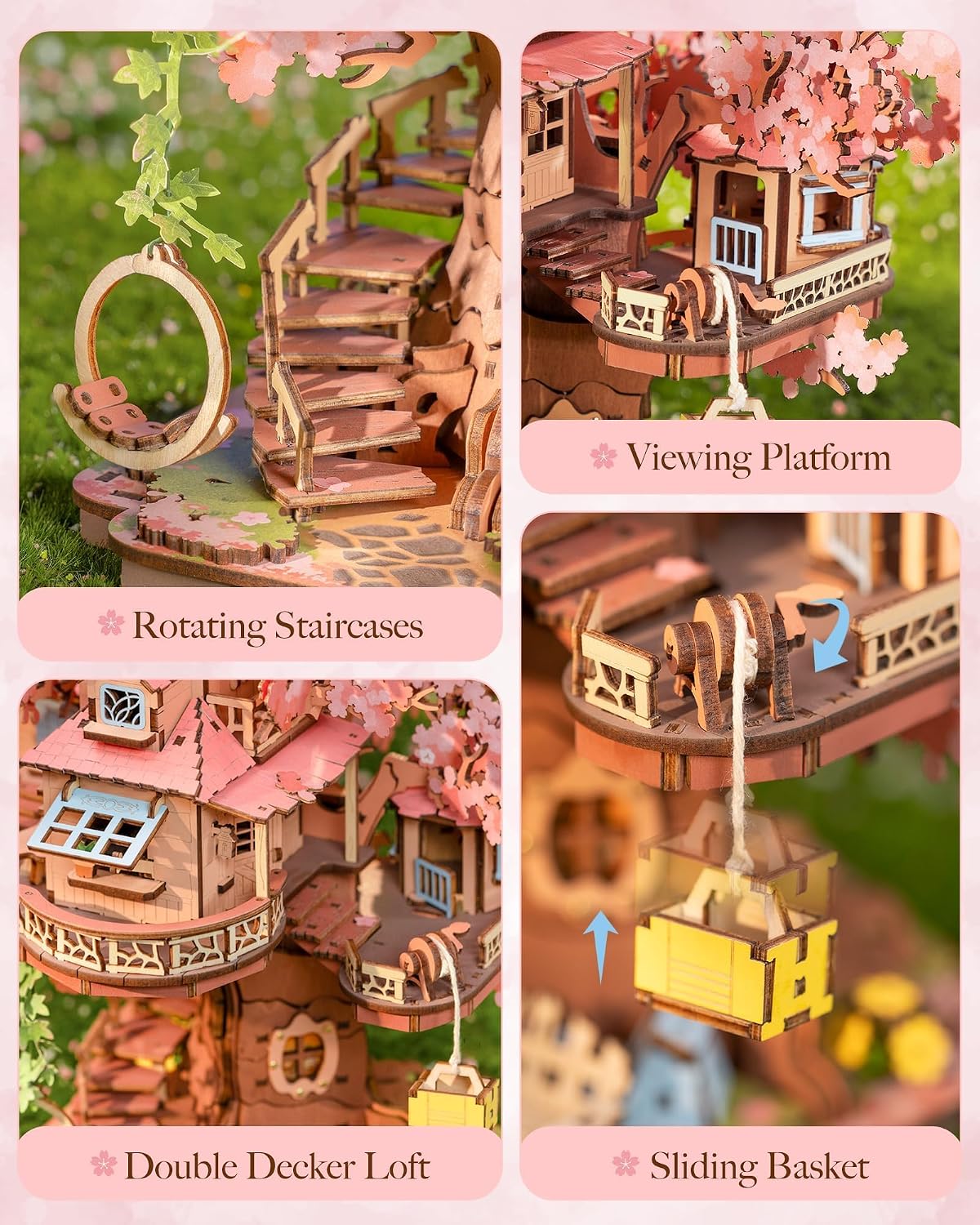 DIY Miniature House Kits Sakura Tree House 12 3D Wooden Puzzles | Japanese Cherry Blossom Bonsai Model Building Kit, Wooden Craft Home Decor Gift for Adults Family