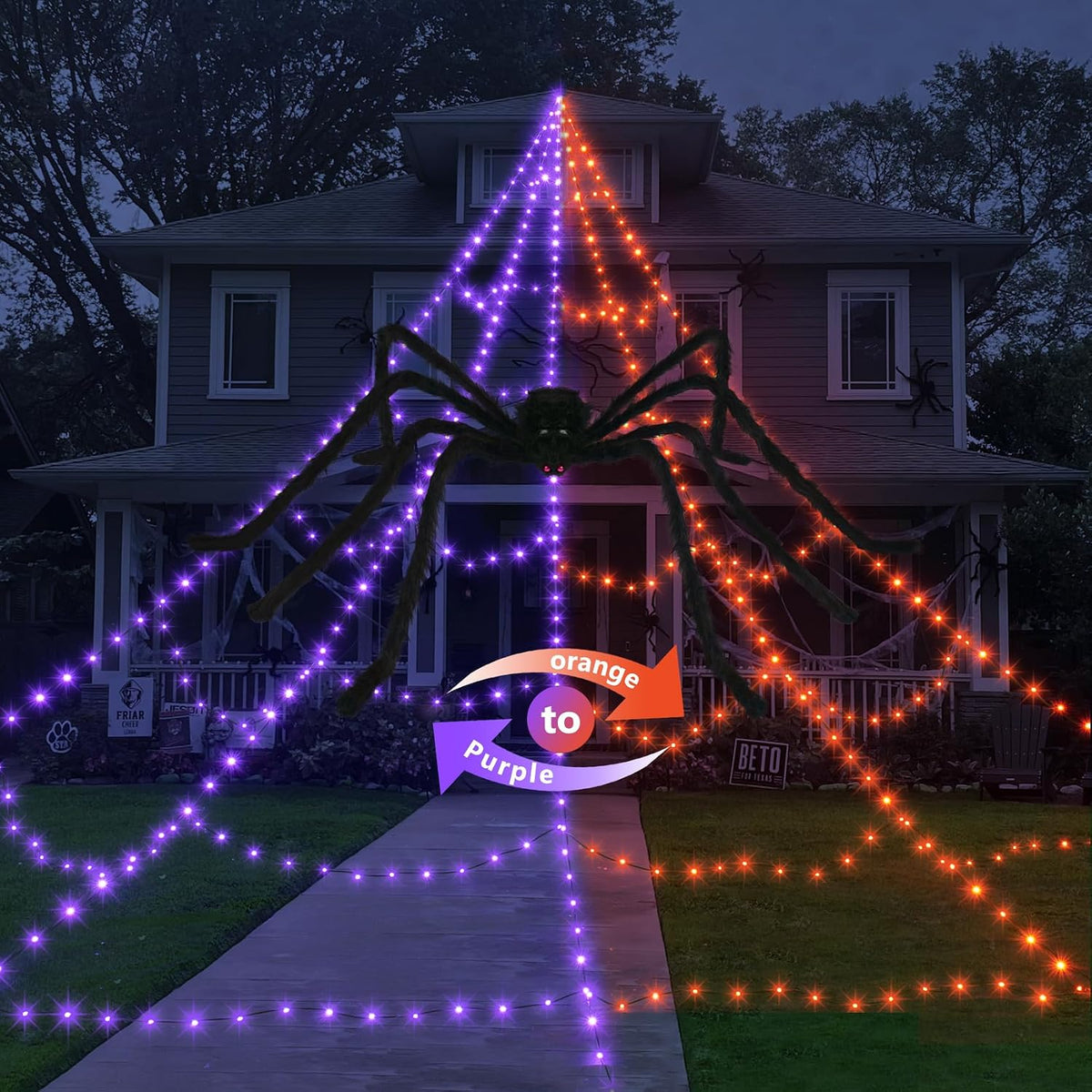 Halloween Decorations Outdoor 455 LED Halloween Spider Web Lights | Halloween Lights outdoor 16.4Ft, 8 Lighting Modes, Timer & Memory, Horizontal & Vertical Lighting for Halloween Decor