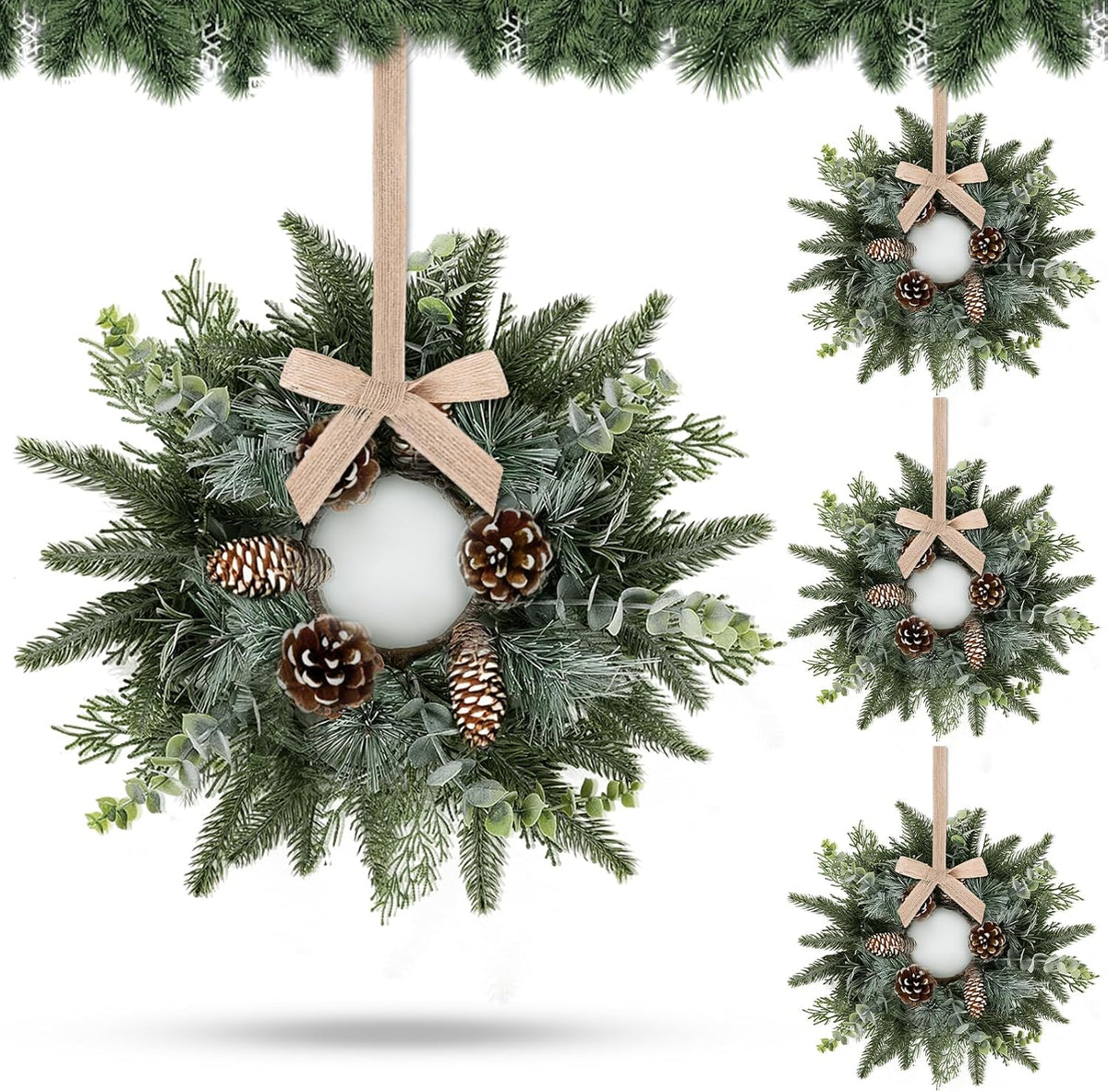 8 PCS Small Halloween Wreaths Mini Black Halloween Candle Rings | 6 Inch Halloween Cabinet Bows Wreaths, Hanging Wreath for Front Door Window Decoration Kitchen Cabinet Fireplace Home Decor