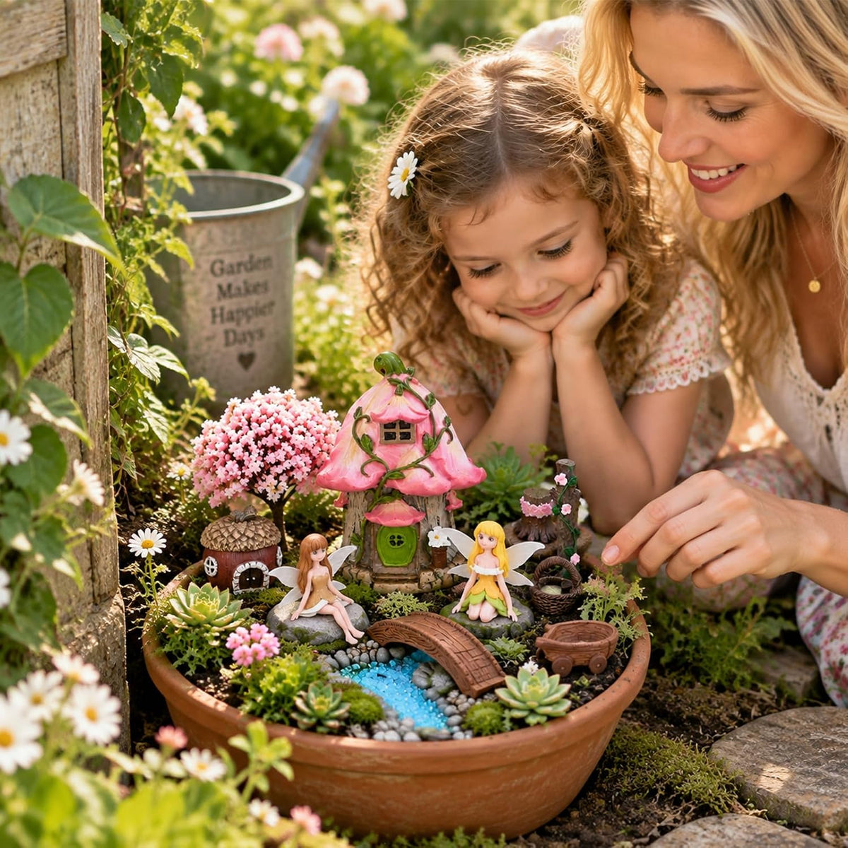 Xihaian 104 Pcs Fairy Garden Accessories Miniature House Figurines Kit | Complete Miniature Garden Ornaments, House Animal Plant Statues, Sturdy Resin, DIY Terrarium Potted Dollhouse Landscape Decor