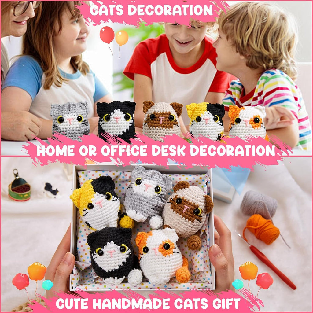 MAGIMUSE Crochet Kit for Beginners, 5 Cat Crochet Amigurumi Craft Kit | Includes Step-by-Step Video Tutorials, 40% More Yarn and DIY Crochet & Knitting Supplies for Beginner Animal Projects.