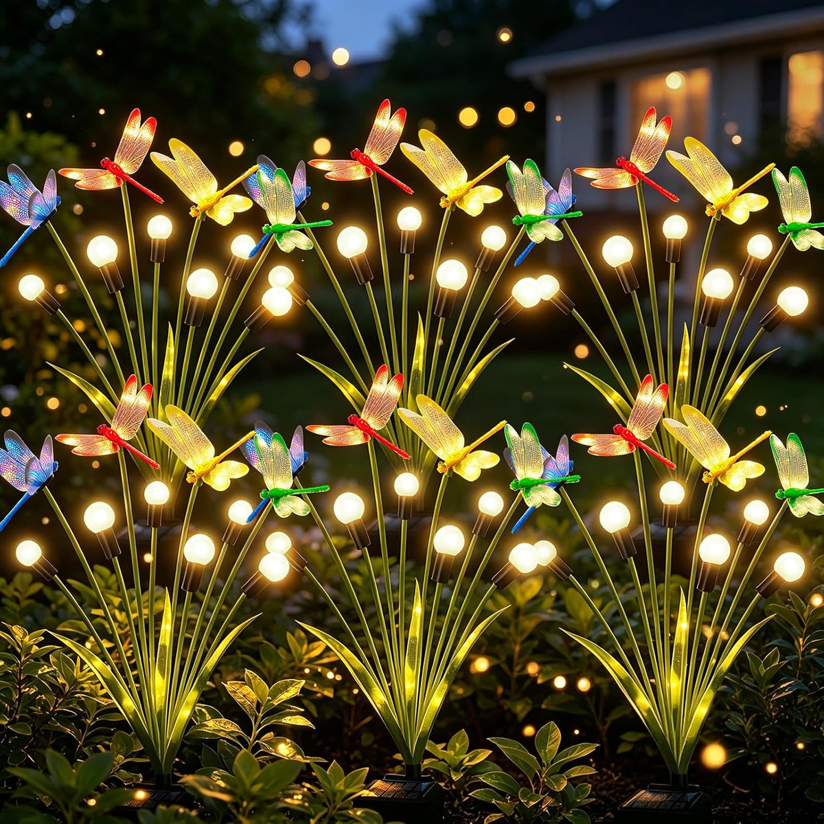 VOOKRY 4 Pack Halloween Decorations Outdoor, 24 LED Solar Firefly Lights Outdoor Waterproof Swaying Scary Solar Halloween Lights for Yard Garden Pathway Lawn Party Decor, Orange & Purple