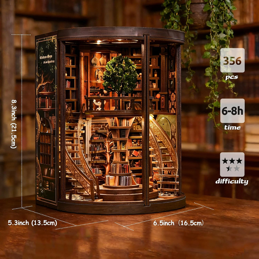 DIY Book Nook Kit with LED Lights | 3D Puzzles for Adults & Teens, Miniatures and Model Building Kits for Bookshelf Decor, Relaxing & Unique Gift for Craft Lovers | Wisdom Library