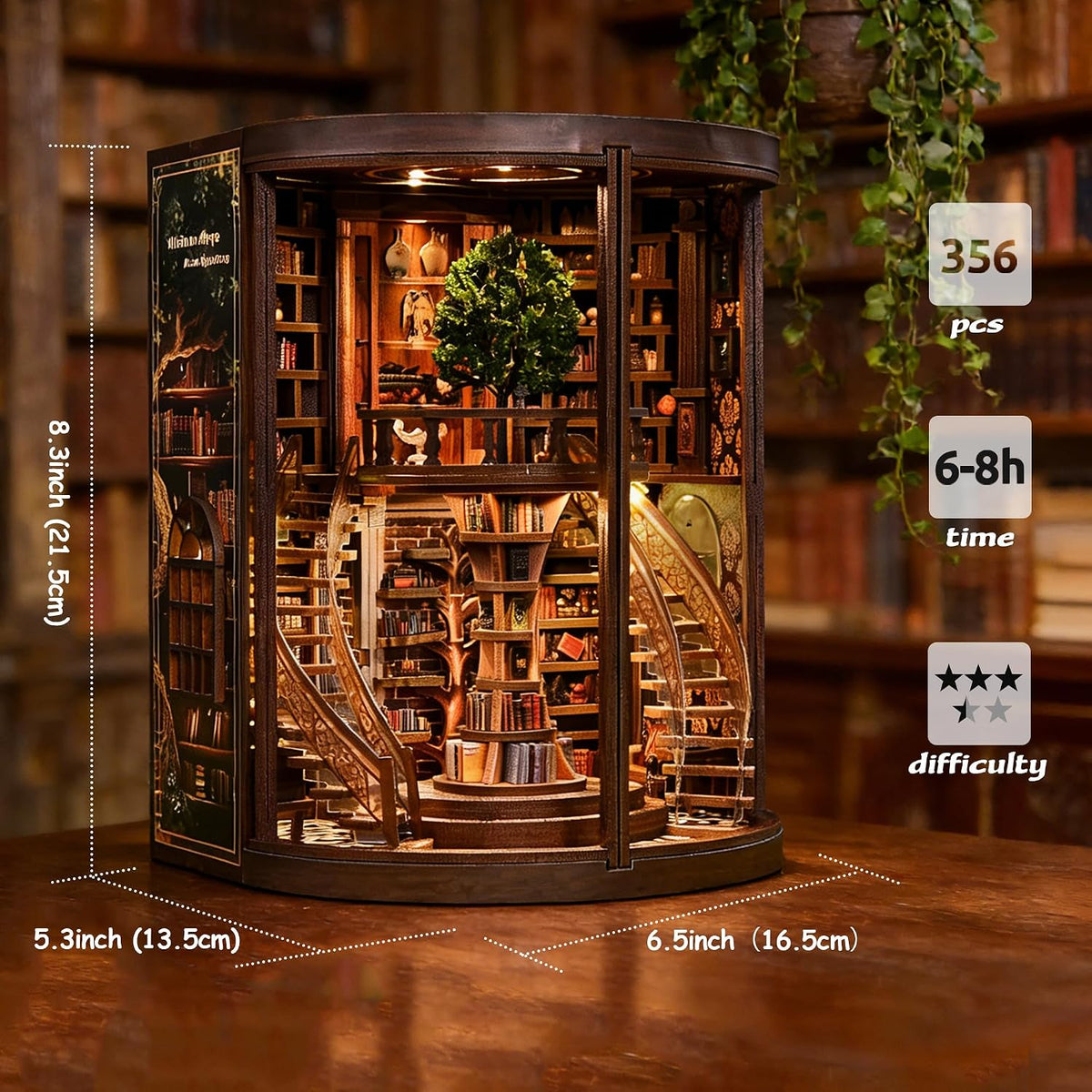 DIY Book Nook Kit with LED Lights | 3D Puzzles for Adults & Teens, Miniatures and Model Building Kits for Bookshelf Decor, Relaxing & Unique Gift for Craft Lovers | Wisdom Library