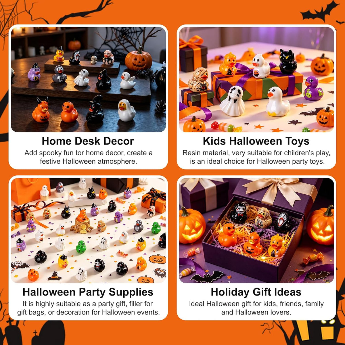 100Pcs Halloween Mini Ducks Miniature Halloween Resin Figurines Decor | 25 Styles 4 of Each Novelty Small Tiny Resin Ducks Bulk Halloween Party Favors DIY Gift Dollhouse Decorations
