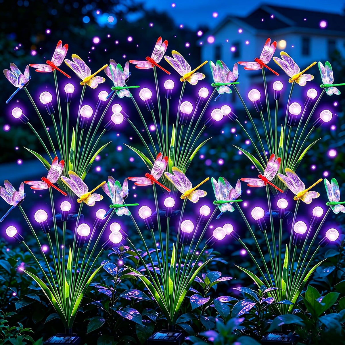 VOOKRY 4 Pack Halloween Decorations Outdoor, 24 LED Solar Firefly Lights Outdoor Waterproof Swaying Scary Solar Halloween Lights for Yard Garden Pathway Lawn Party Decor, Orange & Purple
